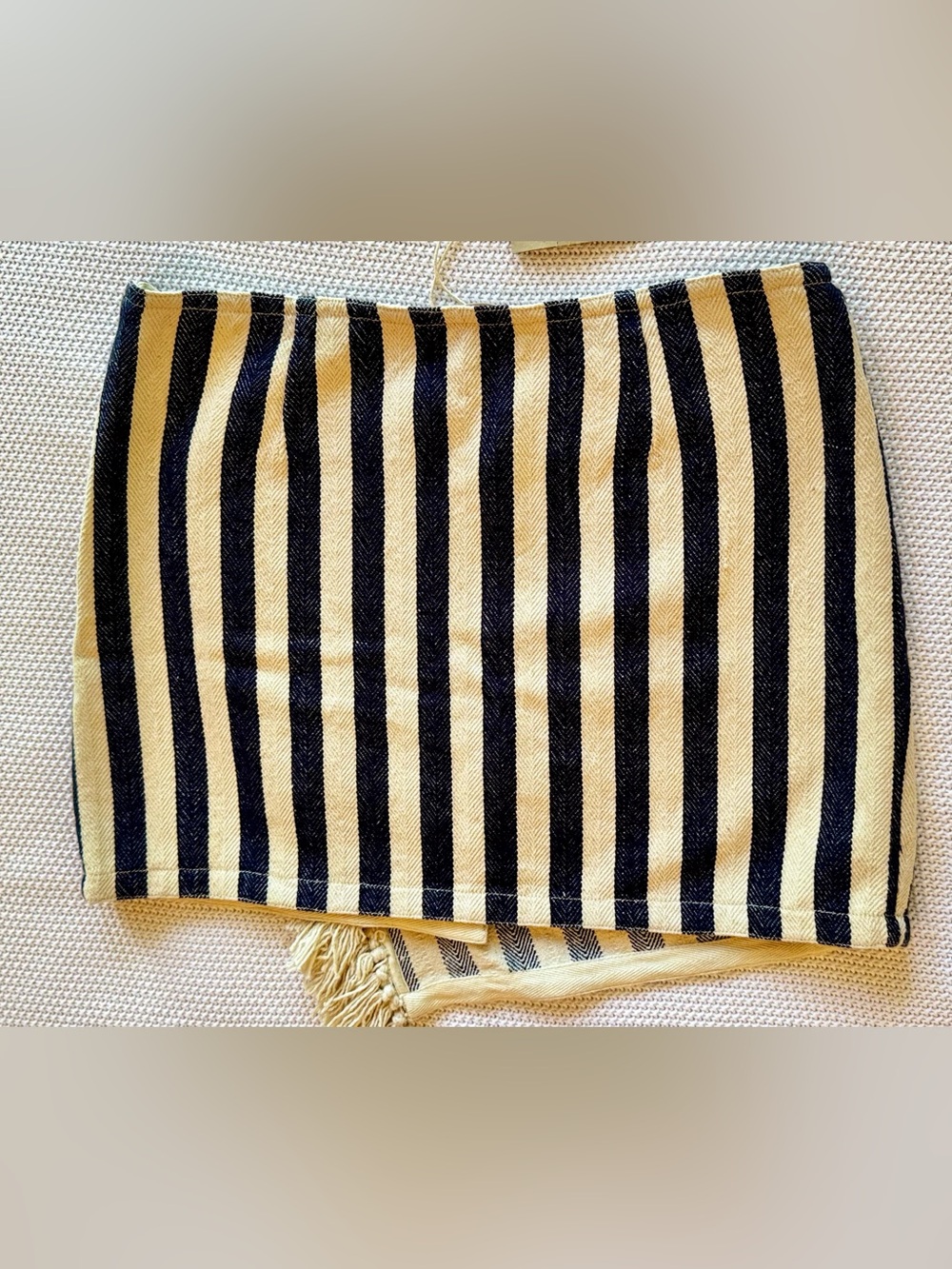 VANESSA BRUNO Boho IKA Cream Jute & Navy Blue Striped Fringe Mini Skirt - Picture 8 of 16